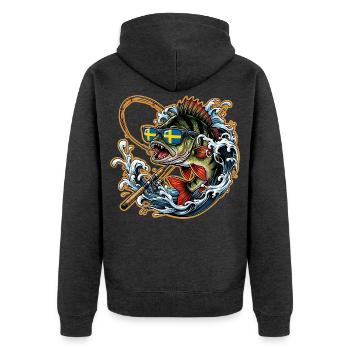 Schweden Angeln - Unisex Premium Bio Zip Hoodie - Anthrazit meliert - Hinten - Nico (187cm)