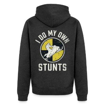 Ich mache meine eigenen Stunts – lustiger Schneemobil-Sprungfahrer - Unisex Premium Bio Zip Hoodie - Anthrazit meliert - Hinten - Nico (187cm)