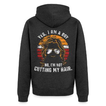 Ja, ich bin ein Junge. Nein, ich schneide mir nicht die Haare. - Unisex Premium Bio Zip Hoodie - Anthrazit meliert - Hinten - Nico (187cm)