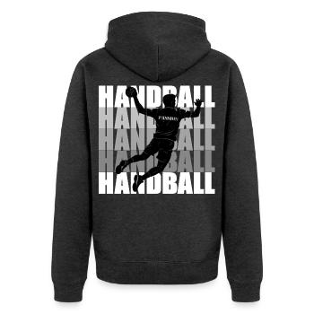 Handball - Unisex Premium Bio Zip Hoodie - Anthrazit meliert - Hinten - Nico (187cm)
