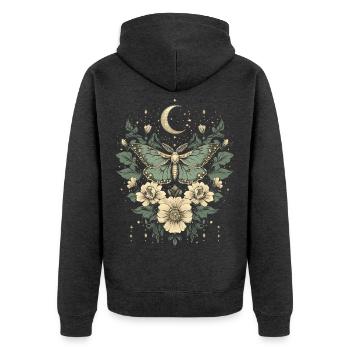 Goblincore Motte Schmetterling Mond Cottagecore - Unisex Premium Bio Zip Hoodie - Anthrazit meliert - Hinten - Nico (187cm)