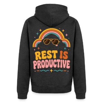 Rest ist produktiv Regenbogen - Unisex Premium Bio Zip Hoodie - Anthrazit meliert - Hinten - Nico (187cm)
