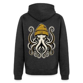 Krake - Unisex Premium Bio Zip Hoodie - Anthrazit meliert - Hinten - Nico (187cm)
