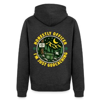 Ehrlich gesagt, Officer, ich geocache nur – Geocacher - Unisex Premium Bio Zip Hoodie - Anthrazit meliert - Hinten - Nico (187cm)