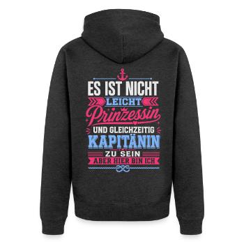 Lustiger Spruch Kapitänin - Unisex Premium Bio Zip Hoodie - Anthrazit meliert - Hinten - Nico (187cm)