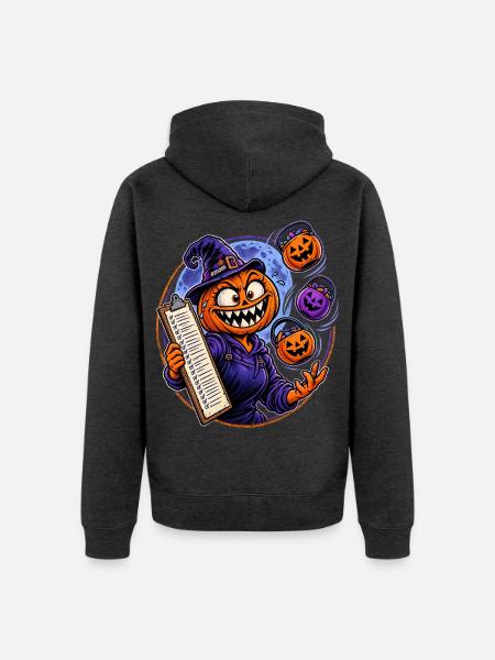 Kürbiszauberer mit Clipboard - Unisex Premium Bio Zip Hoodie - Anthrazit meliert