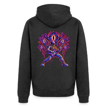 KOSMISCHER ROCKER | Das Publikum jenseits - Unisex Premium Bio Zip Hoodie - Anthrazit meliert - Hinten - Nico (187cm)