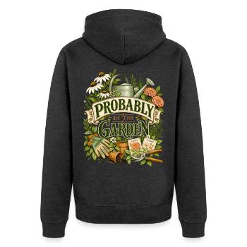 Probably in the Garden - Unisex Premium Bio Zip Hoodie - Anthrazit meliert - Hinten - Nico (187cm)