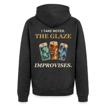 Ich mache Notizen. Die Glasur improvisiert. - Unisex Premium Bio Zip Hoodie - Anthrazit meliert - Hinten - Nico (187cm)