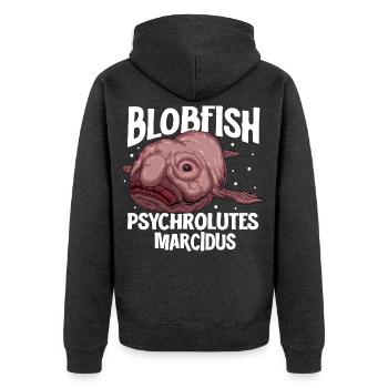 Tiefsee Monster - Blobfisch - Unisex Premium Bio Zip Hoodie - Anthrazit meliert - Hinten - Nico (187cm)