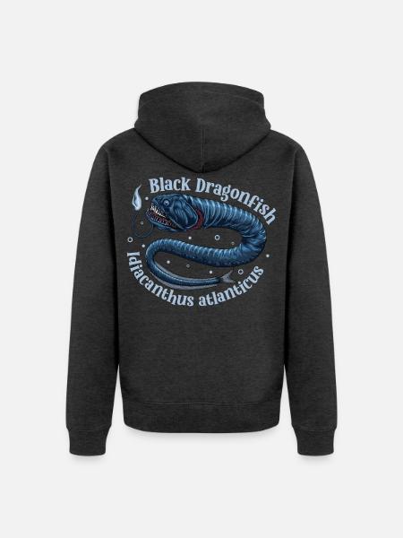 Tiefsee Monster - Schwarzer Drachenfisch - Unisex Premium Bio Zip Hoodie - Anthrazit meliert