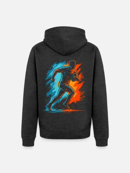 Rugbyspieler Jungen Herren Rugby - Unisex Premium Bio Zip Hoodie - Anthrazit meliert