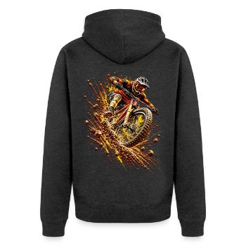Mountainbike Downhill – MTB Fahrer Action Geschenk - Unisex Premium Bio Zip Hoodie - Anthrazit meliert - Hinten - Nico (187cm)