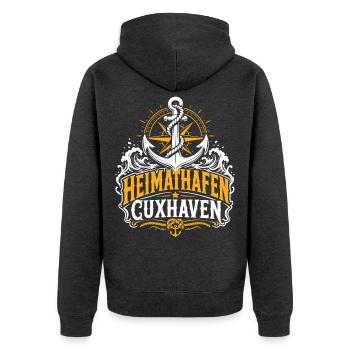 Cuxhaven Heimathafen Nordsee - Unisex Premium Bio Zip Hoodie - Anthrazit meliert - Hinten - Nico (187cm)