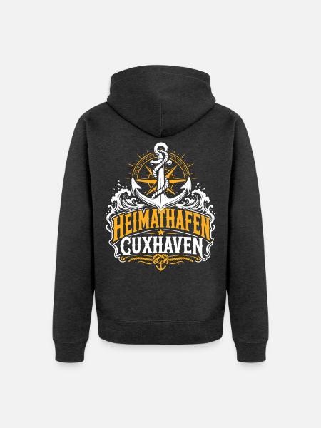 Cuxhaven Heimathafen Nordsee - Unisex Premium Bio Zip Hoodie - Anthrazit meliert