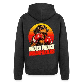 Whack Whack Boxer Dackel Retro Humor - Unisex Premium Bio Zip Hoodie - Anthrazit meliert - Hinten - Nico (187cm)