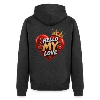 Hallo Meine Liebe Herzkrone - Unisex Premium Bio Zip Hoodie - Anthrazit meliert - Hinten - Nico (187cm)