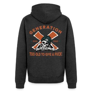 Generation X - Vintage Design - Unisex Premium Bio Zip Hoodie - Anthrazit meliert - Hinten - Nico (187cm)