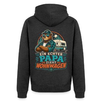 Ein echter Papa zieht Wohnwagen - Unisex Premium Bio Zip Hoodie - Anthrazit meliert - Hinten - Nico (187cm)