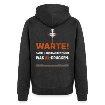 3D-Drucker Spruch: Dafür kann man was 3D-drucken - Unisex Premium Bio Zip Hoodie - Anthrazit meliert - Hinten - Nico (187cm)