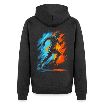 Laufen Läufer Joggen Jungen Kinder Herren Lauf - Unisex Premium Bio Zip Hoodie - Anthrazit meliert - Hinten - Nico (187cm)