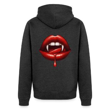 Vampir-Lippenbiss mit Tropf - Unisex Premium Bio Zip Hoodie - Anthrazit meliert - Hinten - Nico (187cm)