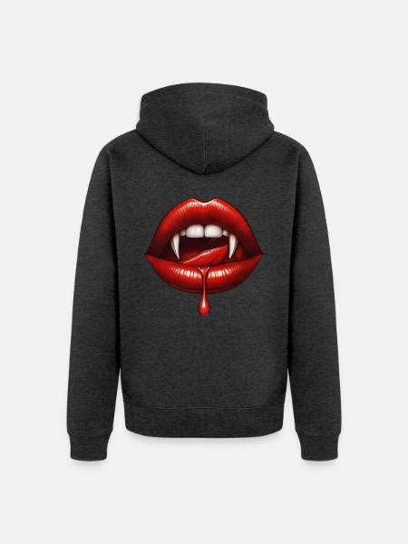 Vampir-Lippenbiss mit Tropf - Unisex Premium Bio Zip Hoodie - Anthrazit meliert