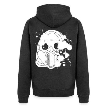 Verunreinigung (weiß) - Unisex Premium Bio Zip Hoodie - Anthrazit meliert - Hinten - Nico (187cm)