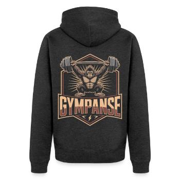 GYMPANSE Gewichtheber Bodybuilding - Unisex Premium Bio Zip Hoodie - Anthrazit meliert - Hinten - Nico (187cm)