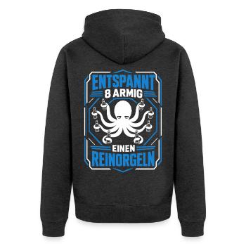 Achtarmig einen reinorgeln Party - Unisex Premium Bio Zip Hoodie - Anthrazit meliert - Hinten - Nico (187cm)