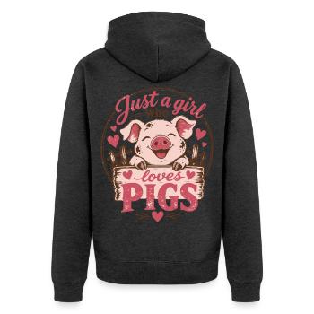 Schwein - Unisex Premium Bio Zip Hoodie - Anthrazit meliert - Hinten - Nico (187cm)