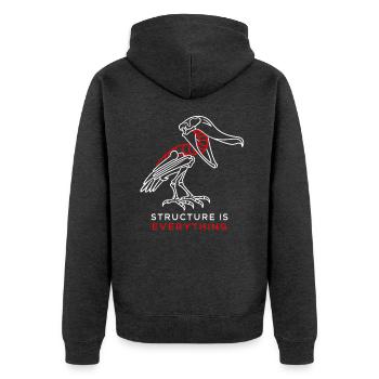 Schuhschnabelskelett – Struktur ist alles - Unisex Premium Bio Zip Hoodie - Anthrazit meliert - Hinten - Nico (187cm)