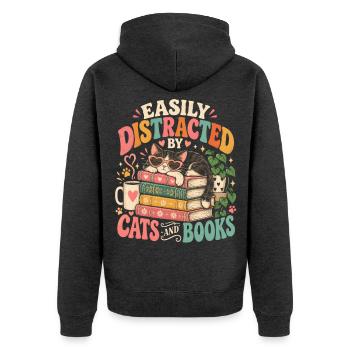 Buchmesse-Vibes Retro-Leseliebhaber - Unisex Premium Bio Zip Hoodie - Anthrazit meliert - Hinten - Nico (187cm)