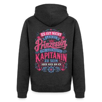 Lustiger Spruch Kapitänin Anker - Unisex Premium Bio Zip Hoodie - Anthrazit meliert - Hinten - Nico (187cm)