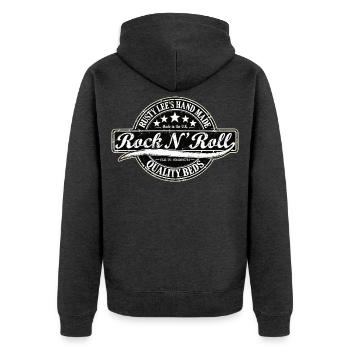 RUSTY LEES HANDGEMACHT | Rock 'n' Roll - Unisex Premium Bio Zip Hoodie - Anthrazit meliert - Hinten - Nico (187cm)