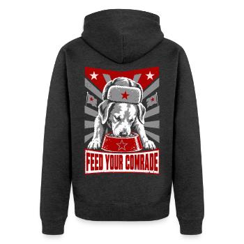 Kamerad Hund Futterbanner Propaganda - Unisex Premium Bio Zip Hoodie - Anthrazit meliert - Hinten - Nico (187cm)