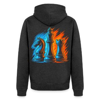Schachspiel Kinder Schachfiguren Herren Schach - Unisex Premium Bio Zip Hoodie - Anthrazit meliert - Hinten - Nico (187cm)