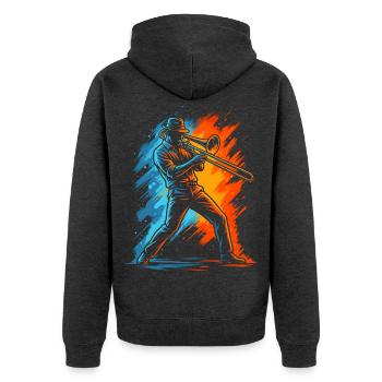Posaune Posaunenspieler Kinder Herren Posaunist - Unisex Premium Bio Zip Hoodie - Anthrazit meliert - Hinten - Nico (187cm)