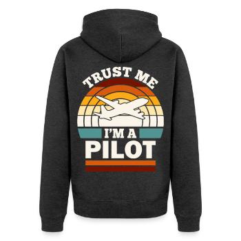 Trust me I'm a Pilot with Airplane Flugzeug Pilot - Unisex Premium Bio Zip Hoodie - Anthrazit meliert - Hinten - Nico (187cm)