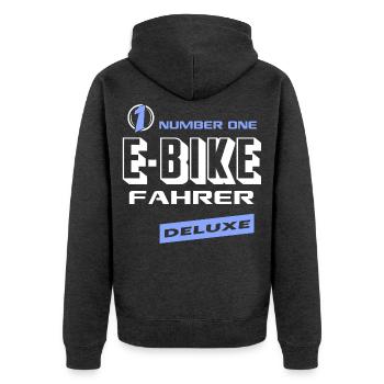 E-Biker Number One Deluxe Bester Biker Fun - Unisex Premium Bio Zip Hoodie - Anthrazit meliert - Hinten - Nico (187cm)