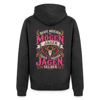 Jägerinnen Coole Mädchen Jagd - Unisex Premium Bio Zip Hoodie - Anthrazit meliert - Hinten - Nico (187cm)