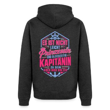Kapitänin Segler Spruch Boot Anker - Unisex Premium Bio Zip Hoodie - Anthrazit meliert - Hinten - Nico (187cm)