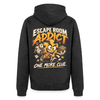 Escape Room Addict - One more clue - Unisex Premium Bio Zip Hoodie - Anthrazit meliert - Hinten - Nico (187cm)
