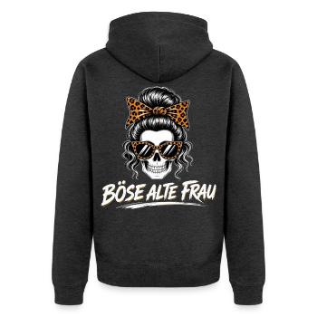 Böse Alte Frau Skull – Lustiger Schädel Frauen  - Unisex Premium Bio Zip Hoodie - Anthrazit meliert - Hinten - Nico (187cm)