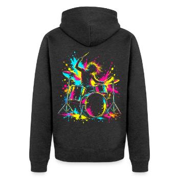 Schlagzeuger, Schlagzeug, Drummer, Trommeln - Unisex Premium Bio Zip Hoodie - Anthrazit meliert - Hinten - Nico (187cm)