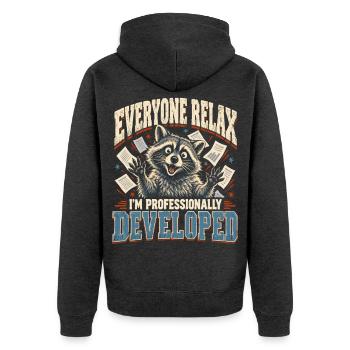 Professionell entwickelter Waschbärprogrammierer - Unisex Premium Bio Zip Hoodie - Anthrazit meliert - Hinten - Nico (187cm)