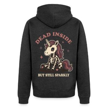 Gotisches Skelett-Einhorn - Unisex Premium Bio Zip Hoodie - Anthrazit meliert - Hinten - Nico (187cm)