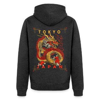 Japanischer Drache – Tokyo Japan Asia Design - Unisex Premium Bio Zip Hoodie - Anthrazit meliert - Hinten - Nico (187cm)