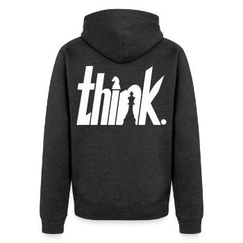 Schach - Unisex Premium Bio Zip Hoodie - Anthrazit meliert - Hinten - Nico (187cm)
