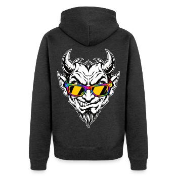 Dämon mit Brille - Unisex Premium Bio Zip Hoodie - Anthrazit meliert - Hinten - Nico (187cm)